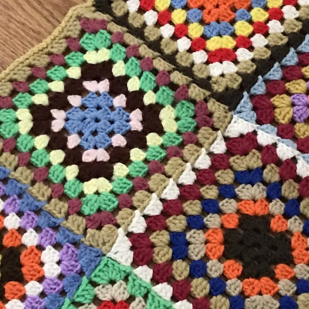 VINTAGE Afghan‎ Crochet Granny Square Blanket Handmade Throw Quilt